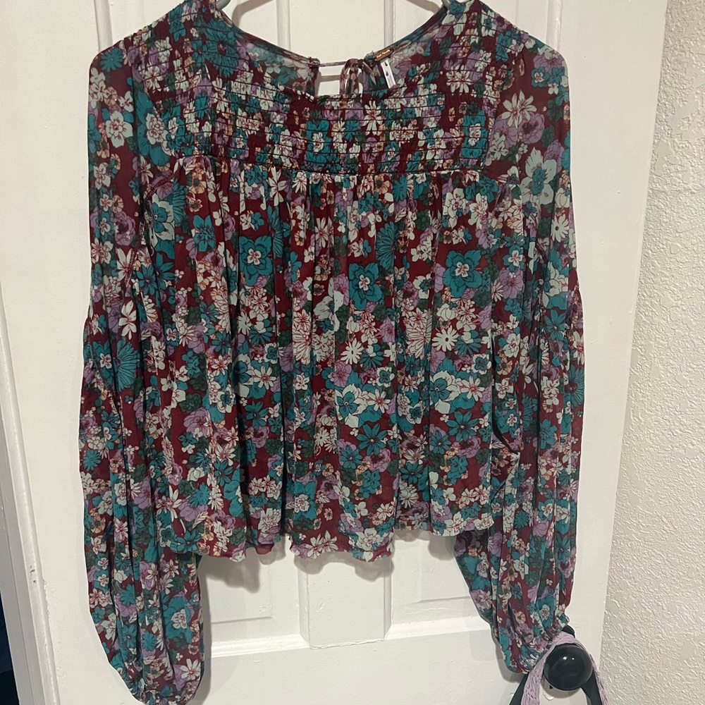 Free People floral crop with boho tie on back